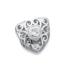 Silver Your Story Puff Filigree Cubic Zirconia Heart Bead