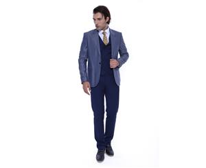 Wessi Slimfit 3 Piece Navy Blue Self-Patterned Vested Suit