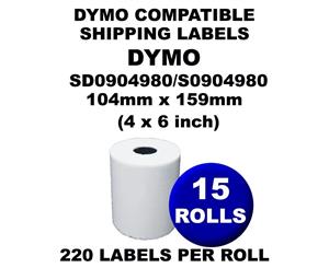 15 Rolls Dymo Compatible Direct Thermal Labels SD0904980 150mm x 100mm