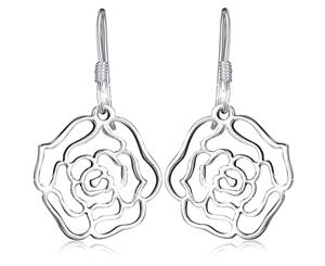 .925 Sterling Silver Highly Polished Rose French Hook Earrings-Silver