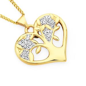 9ct Gold on Silver Crystal Heart Tree of Life Pendant