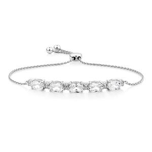 Adjustable Bracelet with Created White Sapphire in Sterling Silver