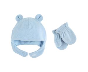Baby Boy Blue Fleece Bear Hat with Mittens 0 - 6 Months By Luvable Friends