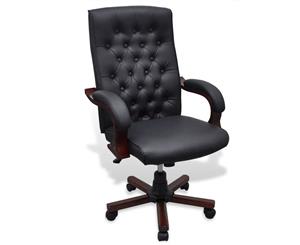 Black Executive Office Chair Chesterfield PVC PU Leather Arm Swivel