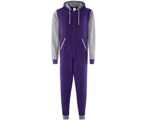 Comfy Co Adults Unisex Two Tone Contrast All-In-One Onesie (Purple/Heather Grey) - RW5314