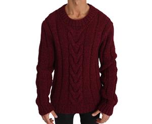 Dolce & Gabbana Red Knitted Wool Crewneck Pullover Sweater