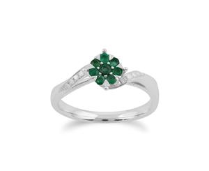 Gemondo 9ct White Gold 0.24ct Emerald & Diamond Floral Ring