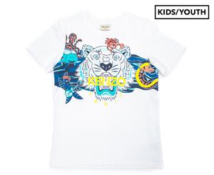 KENZO Girls' Graphic Print Tiger Tee / T-Shirt / Tshirt - White