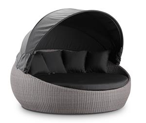 Large Newport Outdoor Wicker Round Daybed With Canopy In Sunbrella Fabric - Outdoor Daybeds - Brushed Grey and Canvas Coal
