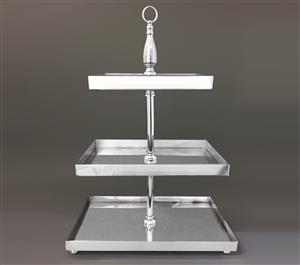 Luxe Silver Mirror Three Tier Tray Stand 85cm Height