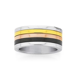 Stainless Steel Four Tone Ring Black/Brown/Gold outback rose ring