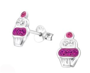 Sterling Silver Kids Purple Cupcake Stud earrrings made with Swarovski Crystal