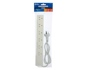 The Brute Power Co Board 6 way 1m Cord/Cable Socket 10A Outlet/Strip Switch WHT