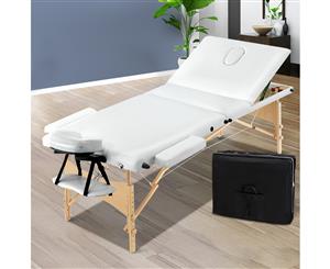 Zenses 70CM Wide Wooden Portable Massage Table 3 Fold Beauty Bed Therapy Waxing White