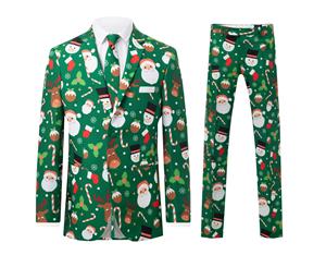 d/Spoke Mens Green Santa and Friends 2 Piece Christmas Suit