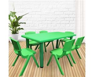 1.2M Kid's Adjustable Rectangle Table with 6 Chairs Green Set