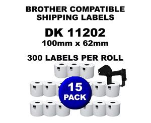 15 Rolls Brother Compatible Direct Thermal Labels DK 11202 62mm x 100mm With Cartridge