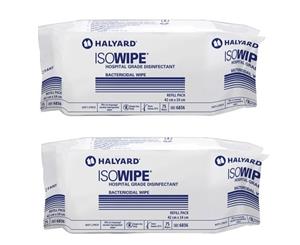 2 x Halyard ISOWIPE (Refill Pack) Hospital Grade Anti Bacterial 75 Wipes/Refill Pack