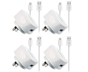 4x Sansai USB Wall Charger w/Charging Cable for Lightning Apple iPhone 8 X iPod