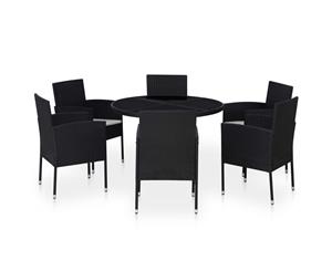 7 Pieces Outdoor Dining Set with Cushions Poly Rattan Black Lounge Set