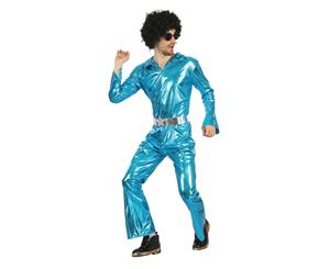 Bristol Novelty Mens Disco Jumpsuit And Belt (Blue/Silver) - BN360
