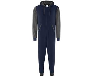 Comfy Co Adults Unisex Two Tone Contrast All-In-One Onesie (Navy/Charcoal) - RW5314