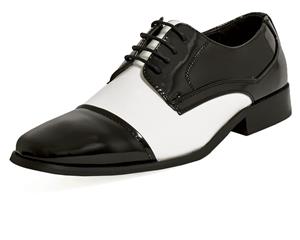 Dobell Mens Black & White Tuxedo Shoes Patent Classic 1920s Style Laced