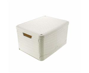Foldable Plastic Storage Bin with Handle and Lid-Large Capacity