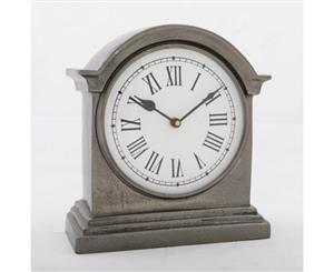 HUTT Large Table Clock with Round White Face Black Numerals and Arms and Black Nickel Finish