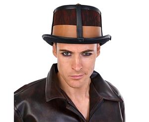 Leather Look Steampunk Top Hat - Brown