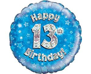 Oaktree 18 Inch Happy 13Th Birthday Blue Holographic Balloon (Blue/Silver) - SG4211