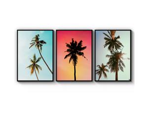 Set of 3 Palm Tree Photograph Art - Black Frame