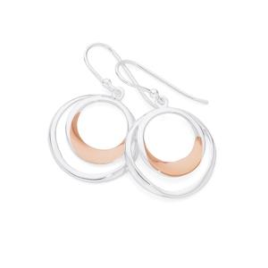 Silver & Rose Gold Plate Double Circle Earrings