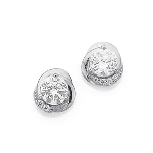 Silver CZ Swirl Knot Earrings