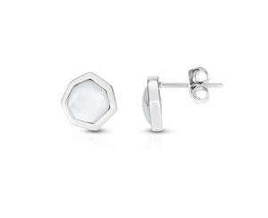 Sterling Silver Octagonal Mother Of Pearl Stud Earrings - White