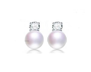 Sterling Silver White Pearl Studs With Diamontes