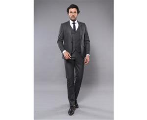 Wessi Slimfit 3 Piece Striped Charcoal Vested Men's Suit