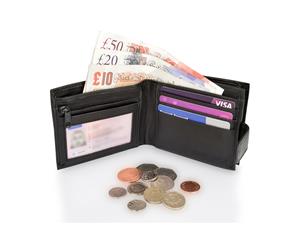 Woodland Leather Black Bi Fold 4.5" RFID Multi Pocket Wallet With Coin Pocket
