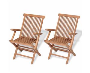 2 pcs Teak Outdoor Solid Folding Foldable Arm Chair Garden Patio Camping