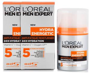 2 x L'Oral Men Expert Hydra Energetic Anti-Fatigue Moisturiser 50mL