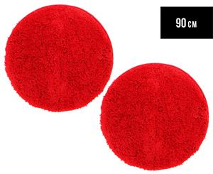 2 x Monroe 90cm Super Soft Microfibre Shag Round Rug - Red