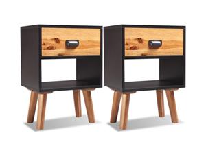 2x Solid Acacia Wood Bedside Cabinet Table Drawer Nightstand Storage