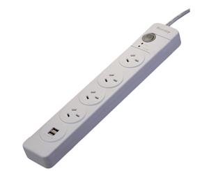 4 Outlet Surge Protected Powerboard with Dual USB Charging Ports