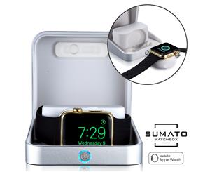 5-in-1 Apple Watch charger - [NEW] SUMATO WATCHBOX Charging Station for Apple Watch Band 42mm 38mm + 5000mAh Power Bank Charging cable Keychain Travel Charger Apple Watch Series 2 3 1 (Silver)