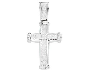 .925 Iced Out Sterling Silver Cross - INVISIBLE CUT - Silver
