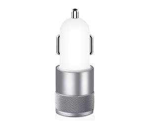 Car Charger Dual USB with LED Light - Silver