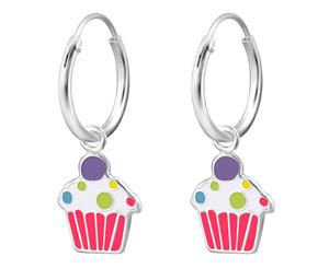 Children's Silver Hanging Cupcake Hoop Earrings