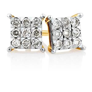 Cluster Stud Earrings with 1/4 Carat TW of Diamonds in 10ct Yellow Gold