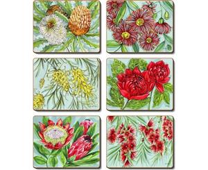 Country Inspired Kitchen AUSSIE BUSH BLOOMS Cork Backed Coasters Set 6 New