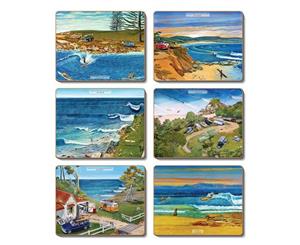 Country Inspired Kitchen SURF SAFARI Cork Backed Coasters Set 6 New